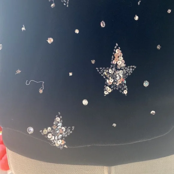 80s Vintage Bonnie Boerer Black Silver Sequin Star-Patterned Velour Sweatshirt S - Picture 8 of 9